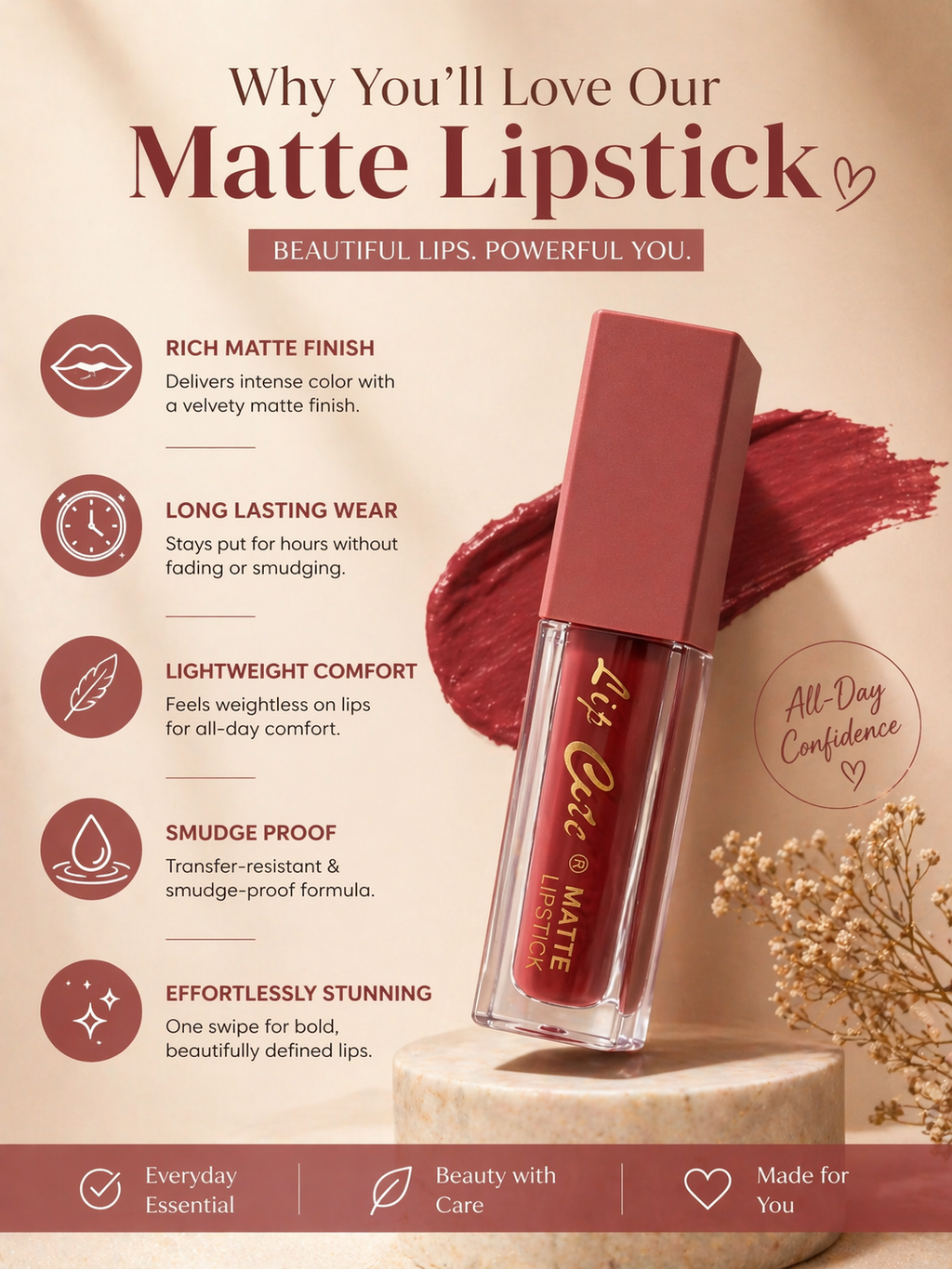 Lip Cute Matte Lipstick Set of 6 – Red & Maroon Shades | Long Lasting, Smudge Proof & Highly Pigmented