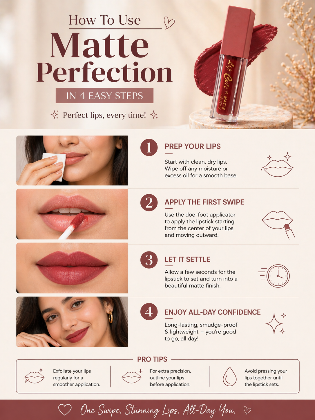 Lip Cute Matte Lipstick Set of 6 – Red & Maroon Shades | Long Lasting, Smudge Proof & Highly Pigmented
