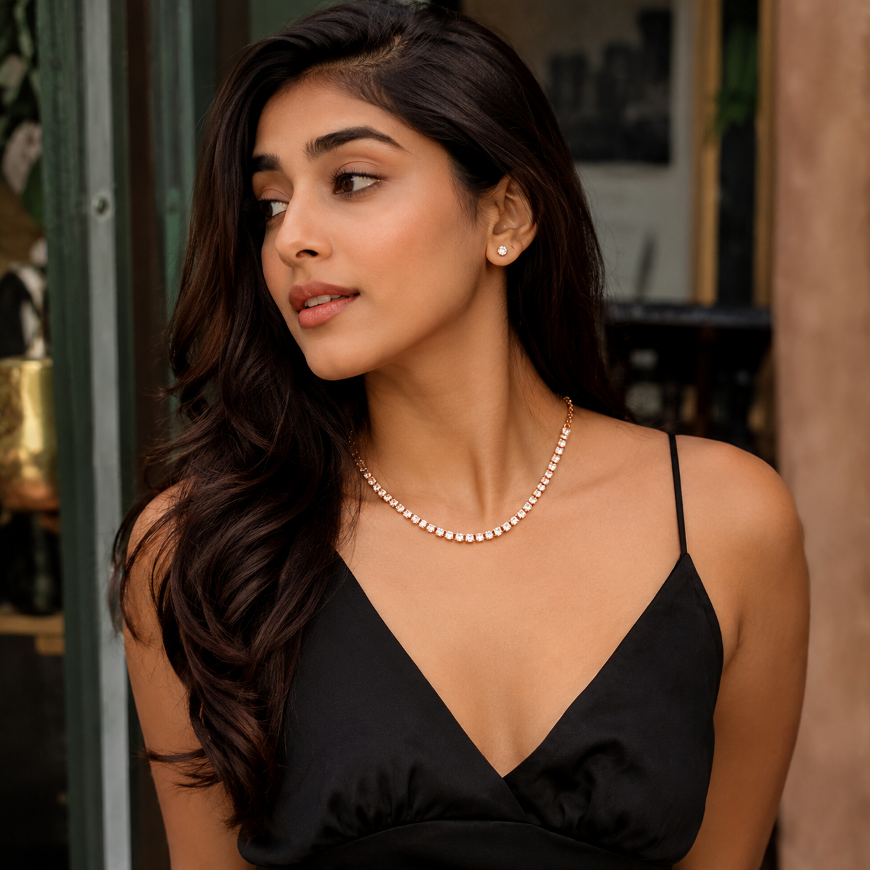 Stylish Necklace Set for Girls & Women | Diamond Finish | Silver & Rose Gold Combo