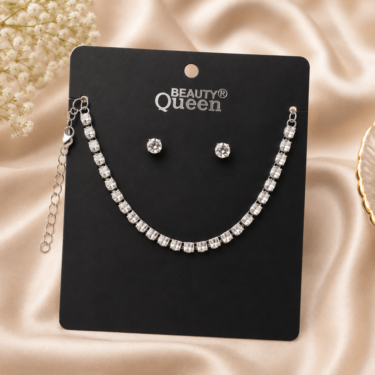 Stylish Necklace Set for Girls & Women | Diamond Finish | Silver & Rose Gold Combo