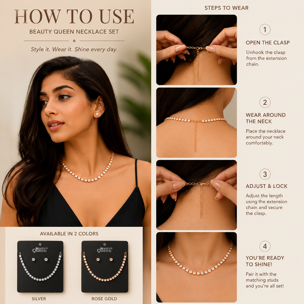 Stylish Necklace Set for Girls & Women | Diamond Finish | Silver & Rose Gold Combo